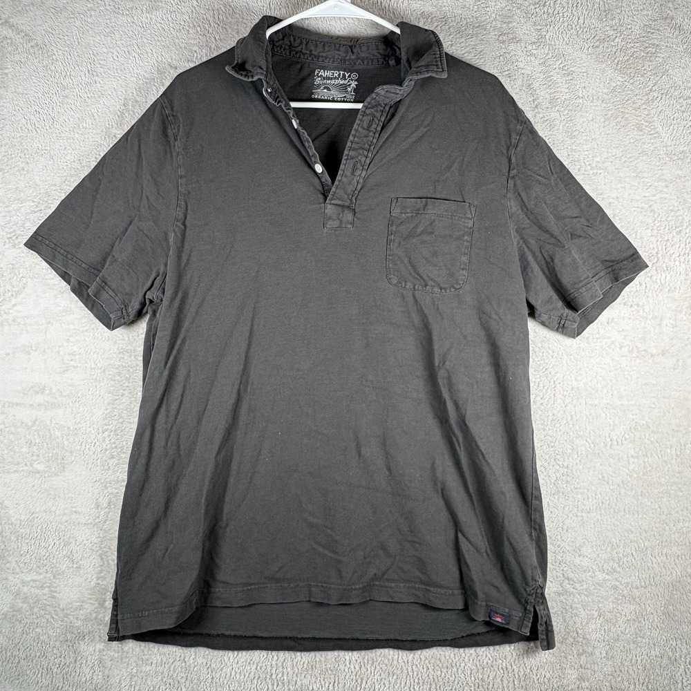 Faherty Sunwashed Polo Shirt Mens‎ XL Gray Organic Cotton Pocket Short Sleeve